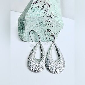 Hammered Sterling Silver Long Teardrop Cutout Earrings from Thailand DESIGNER